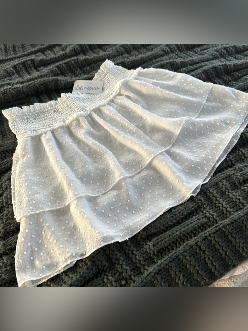 Storia White Swiss Dot Ruffle Mini Skirt Size S NWT Smocked Tiered